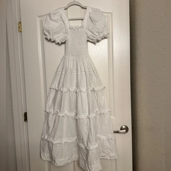The Great The Savanna Shirred Tiered Cotton-voile Midi Dress - White size 0/XS - Picture 7 of 10